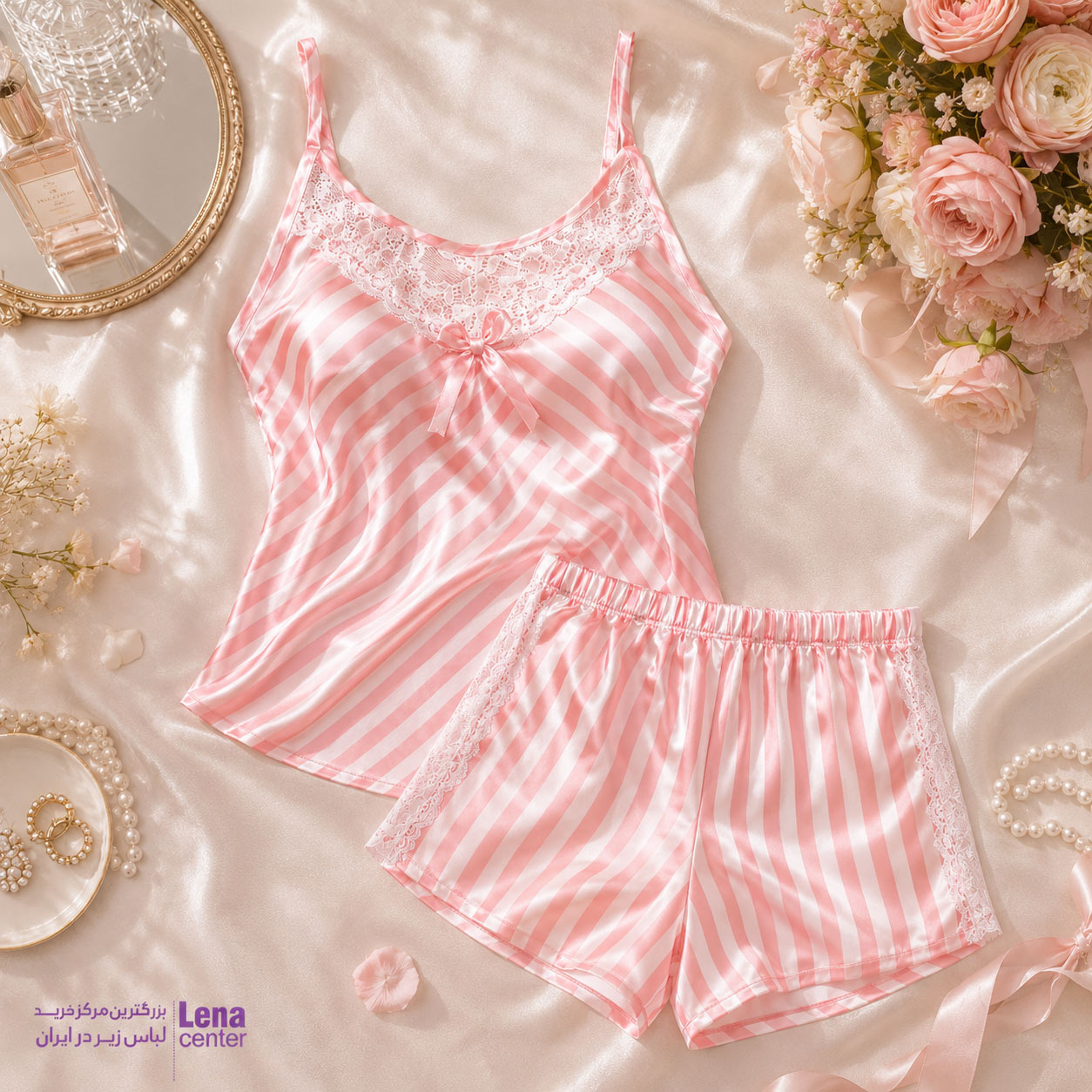 لناسنتر تاپ و شورت زنانه ساتن