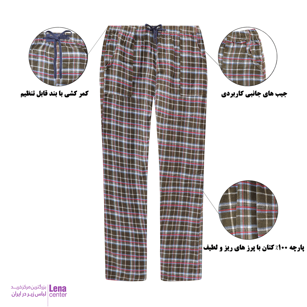 پیژامه مردانه چهارخانه کتان سرمه‌ای لنـا‌سنتر – جزئیات کمر