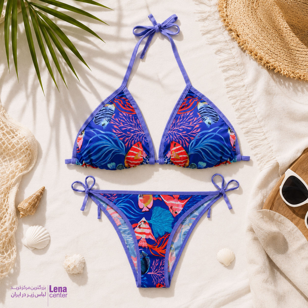 مایو دو تیکه بیکینی زنانه مدل بندی — مناسب استخر و ساحل نمای جلو