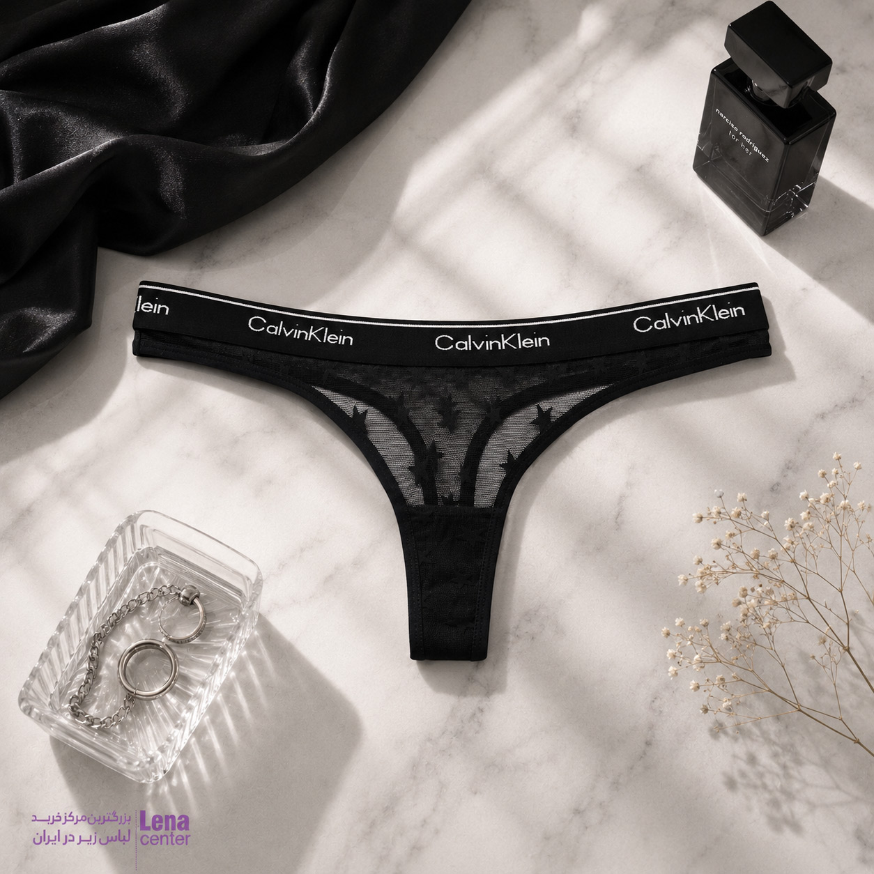 شورت زنانه Calvin Klein مدل توری مشکی با طراحی لوکس و راحتی بالا نمای جلو
