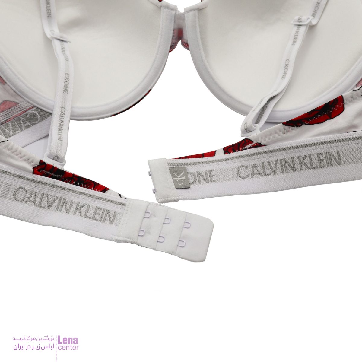 ست شورت و سوتین زنانه Calvin Klein طرح گل رز قرمز زمینه سفید نمای جزییات