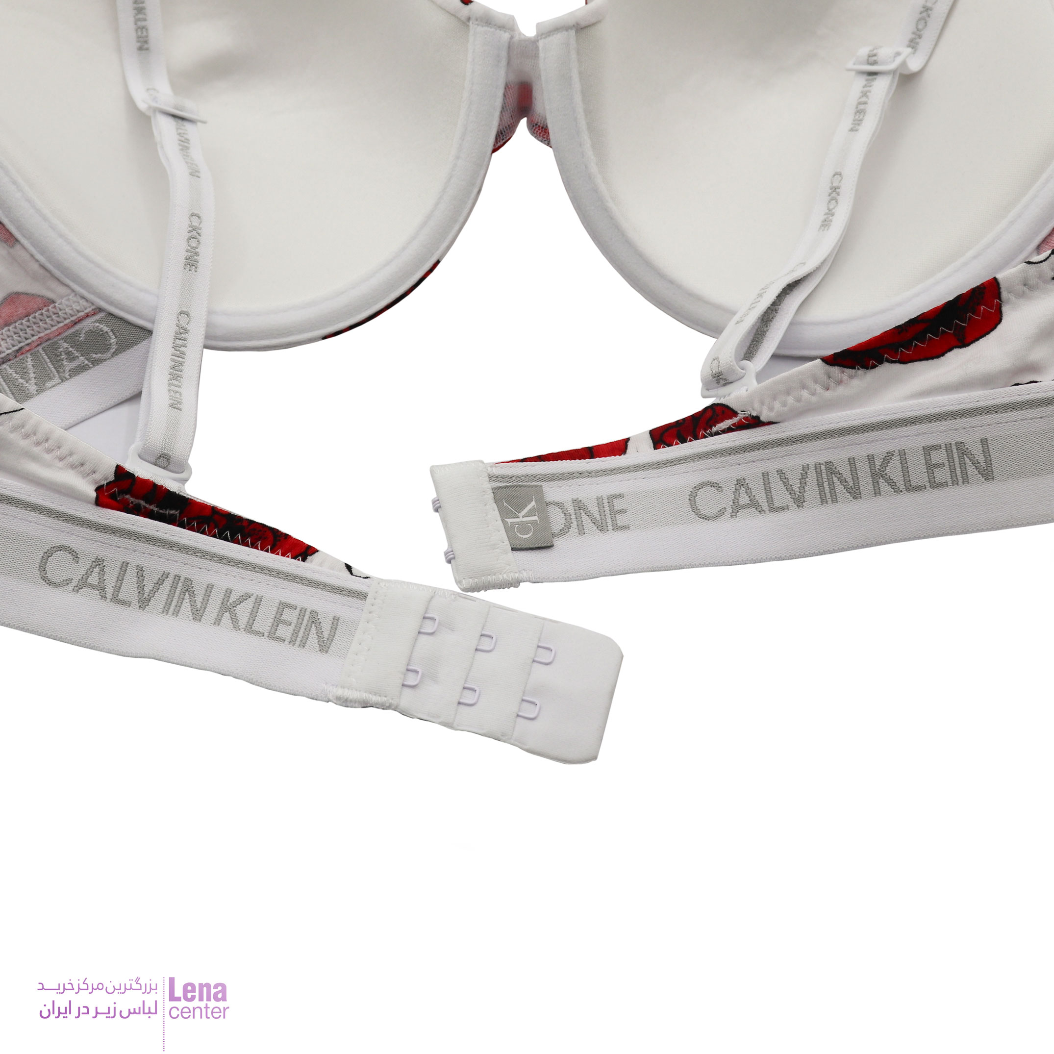 ست شورت و سوتین زنانه Calvin Klein طرح گل رز قرمز زمینه سفید نمای جزییات