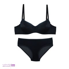 ست شورت و سوتین لایه دار زنانه مخمل کبریتی مشکی نمای جلو