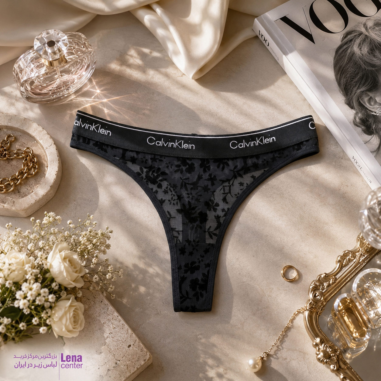 شورت زنانه Calvin Klein مدل توری مشکی با طراحی لوکس و راحتی بالا نمای جلو