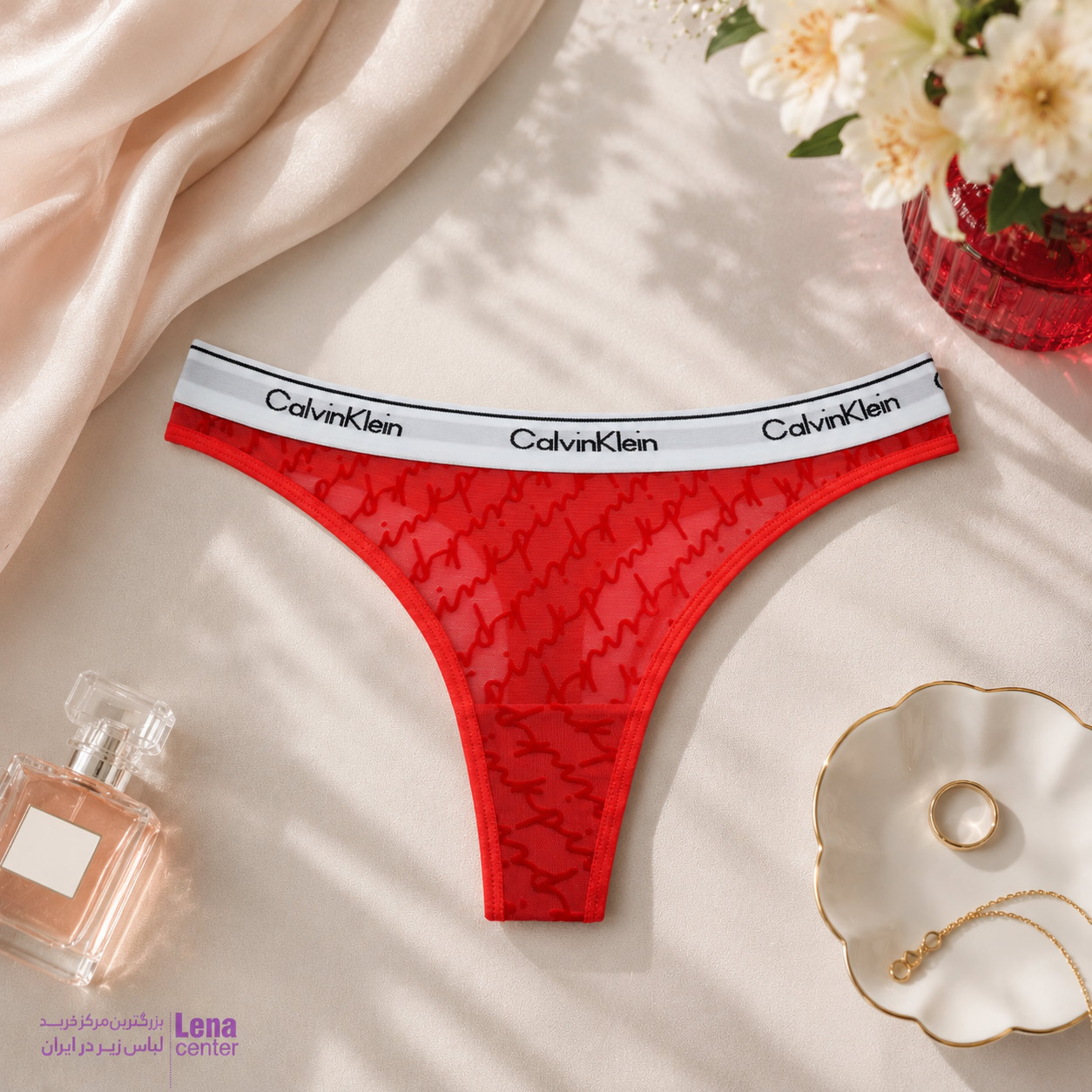شورت زنانه Calvin Klein مدل توری با طراحی لوکس و راحتی بالا نمای جلو
