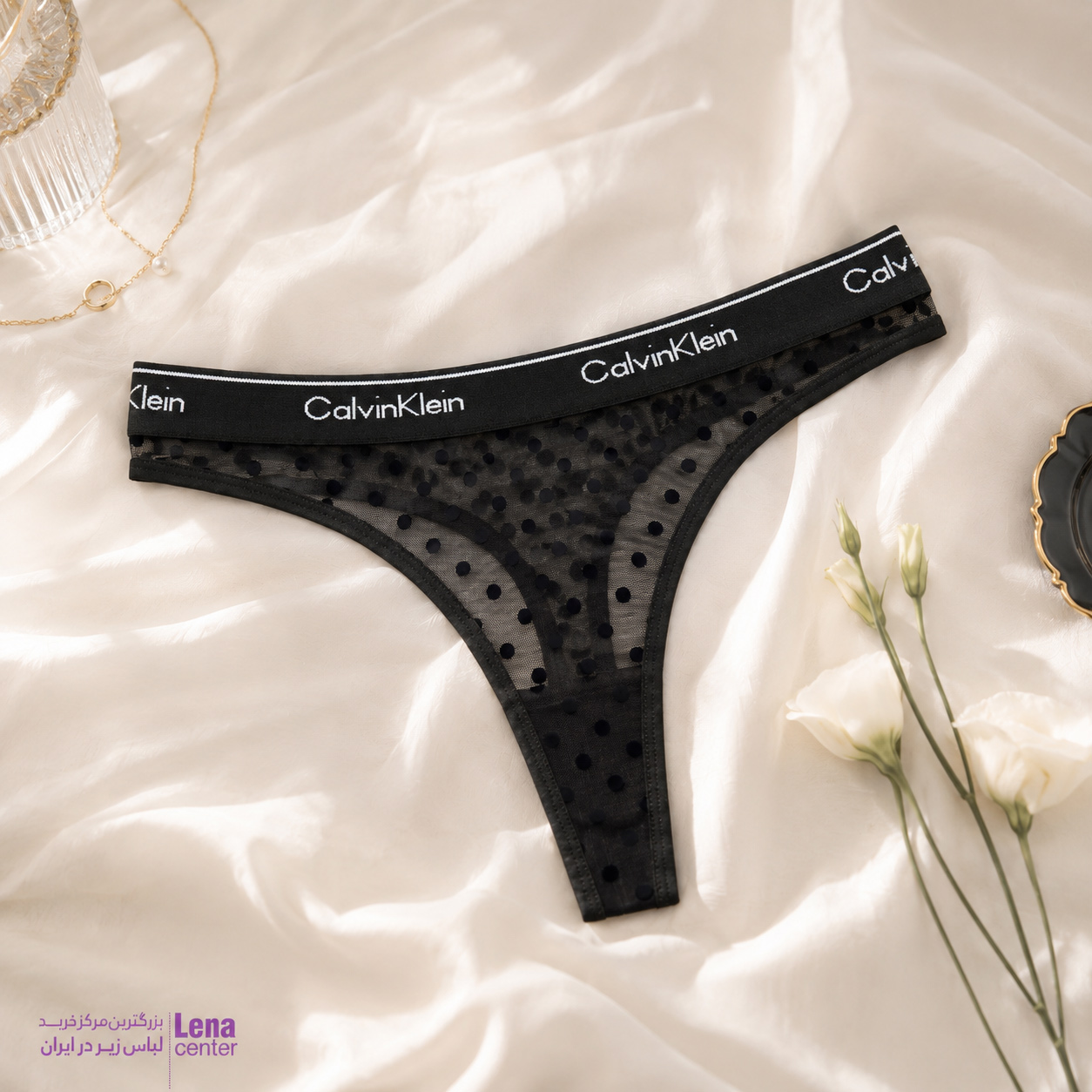 شورت زنانه Calvin Klein مدل توری مشکی با طراحی لوکس و راحتی بالا نمای جلو