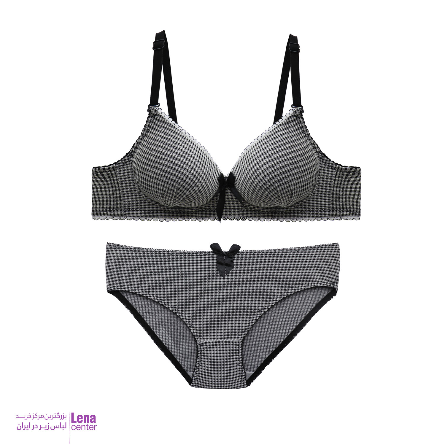 ست شورت و سوتین ابری با طراحی فانتزی و پارچه چهارخونه لطیف نمای جلو