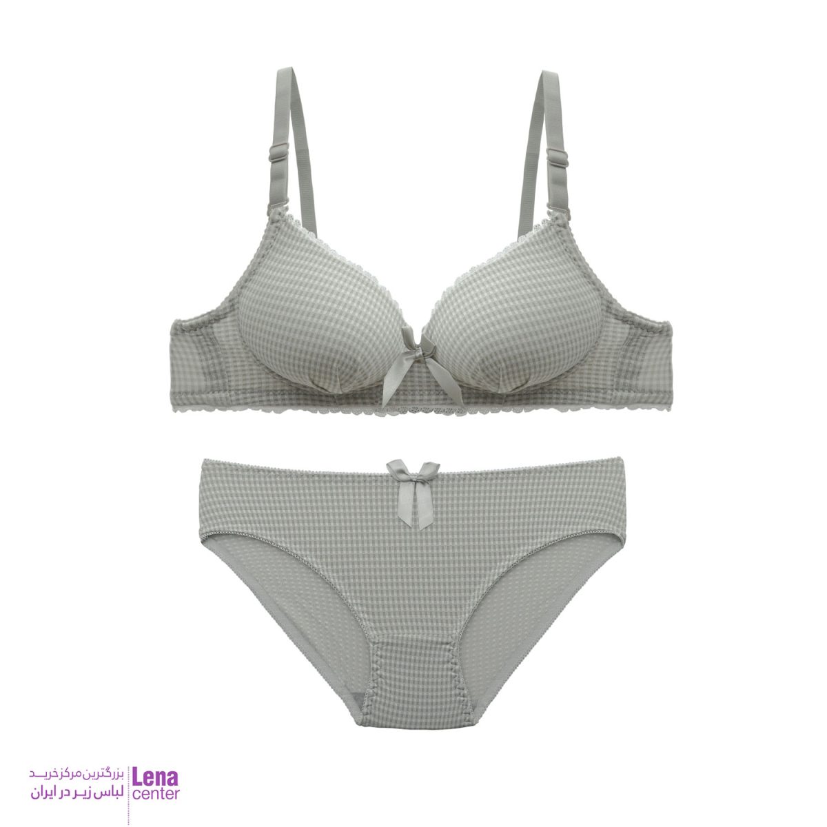 ست شورت و سوتین ابری با طراحی فانتزی و پارچه چهارخونه لطیف نمای جلو