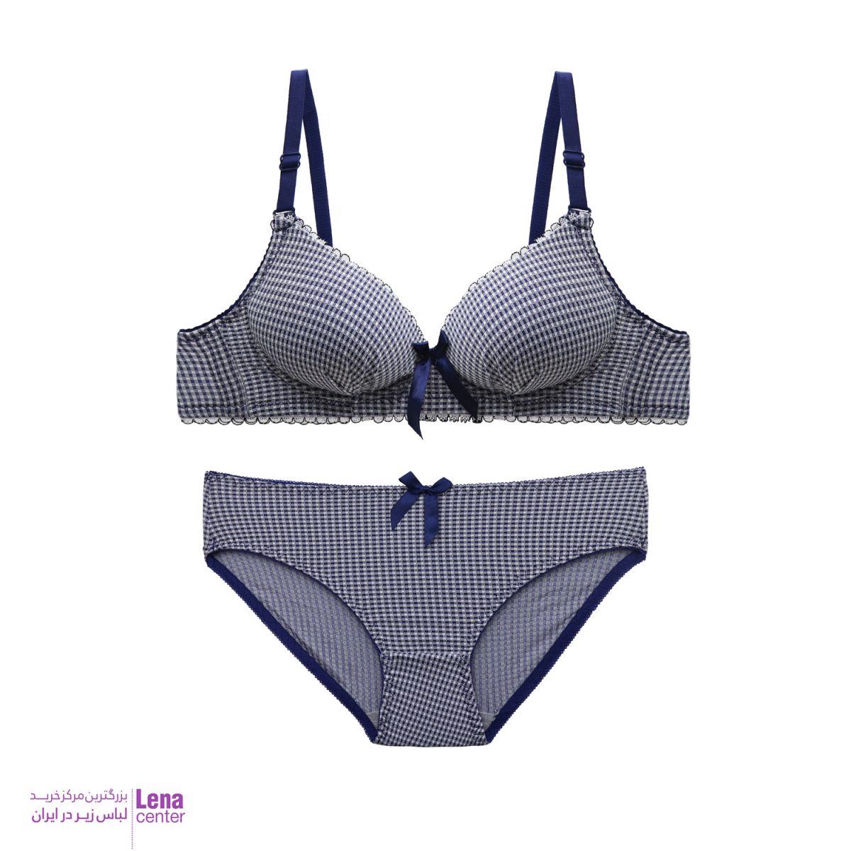 ست شورت و سوتین ابری با طراحی فانتزی و پارچه چهارخونه لطیف نمای جلو