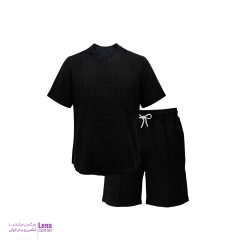ست لباس راحتی مردانه تیشرت و شلوارک با پارچه بیسکوییتی نمای جلو