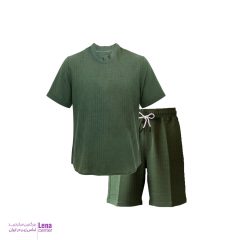 ست لباس راحتی مردانه تیشرت و شلوارک با پارچه بیسکوییتی نمای جلو