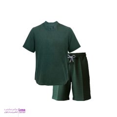 ست لباس راحتی مردانه تیشرت و شلوارک با پارچه بیسکوییتی نمای جلو