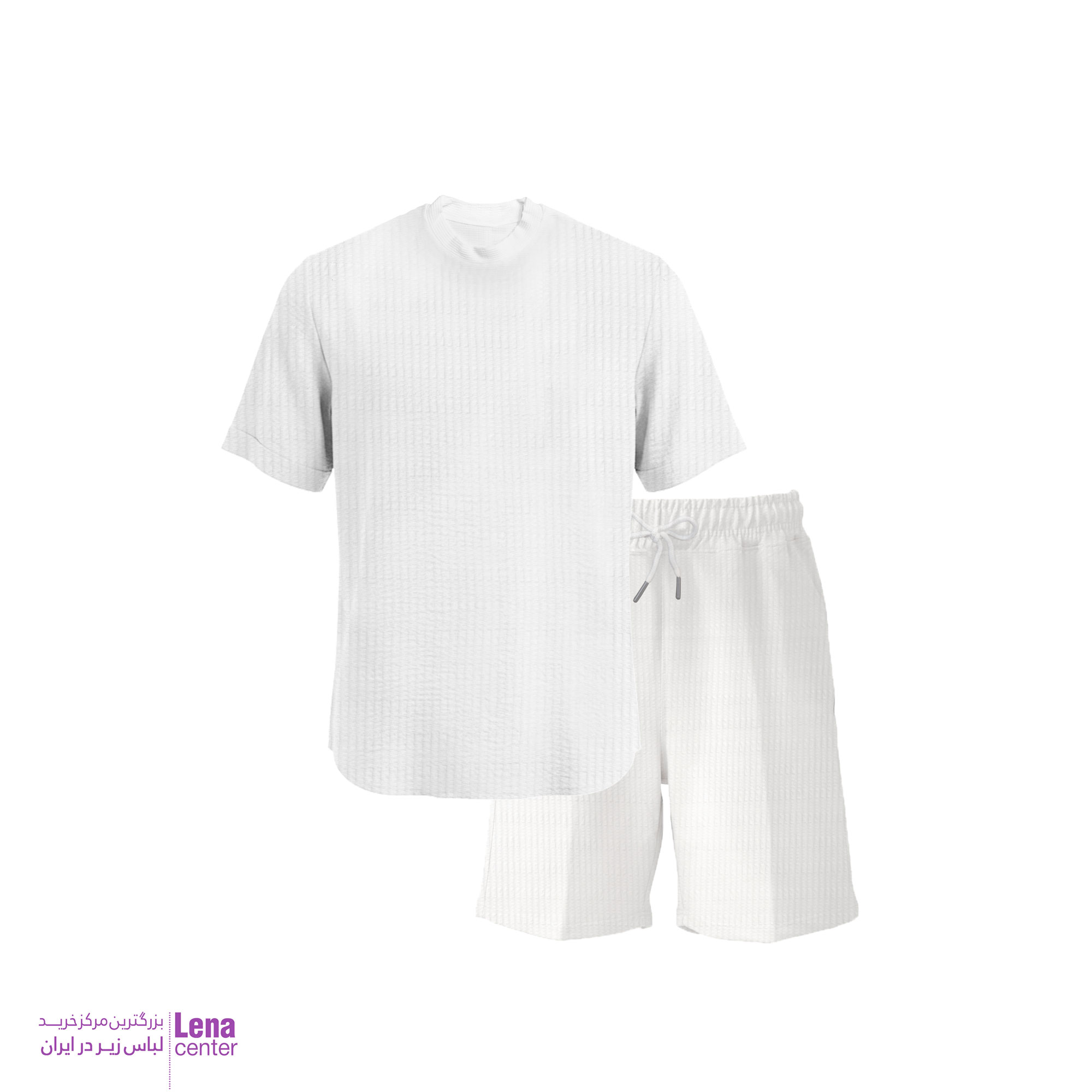ست لباس راحتی مردانه تیشرت و شلوارک با پارچه بیسکوییتی نمای جلو