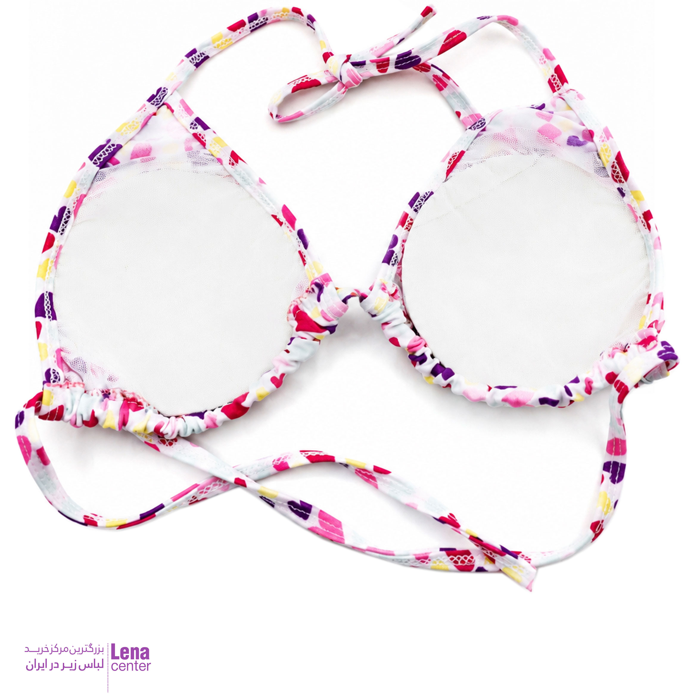 مایو بیکینی دو تکه زنانه طرح قلب رنگی با بندهای قابل تنظیم نمای جزییات