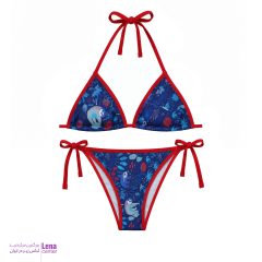 مایو بیکینی دو تکه زنانه آبی اقیانوسی با طرح کوآلا و بند قابل تنظیم نمای جلو