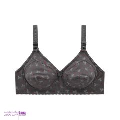 سوتین نخی بدون فنر زنانه طوسی با طرح پاپیون سفید و قلب ریز نمای جلو